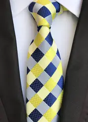 SHIFOPUT Новая мода жаккардовый Gravata Галстуки 100% шелковый галстук проверяет цвет желтый, синий; размеры 34–43 Галстуки для Mens Бизнес Свадебная