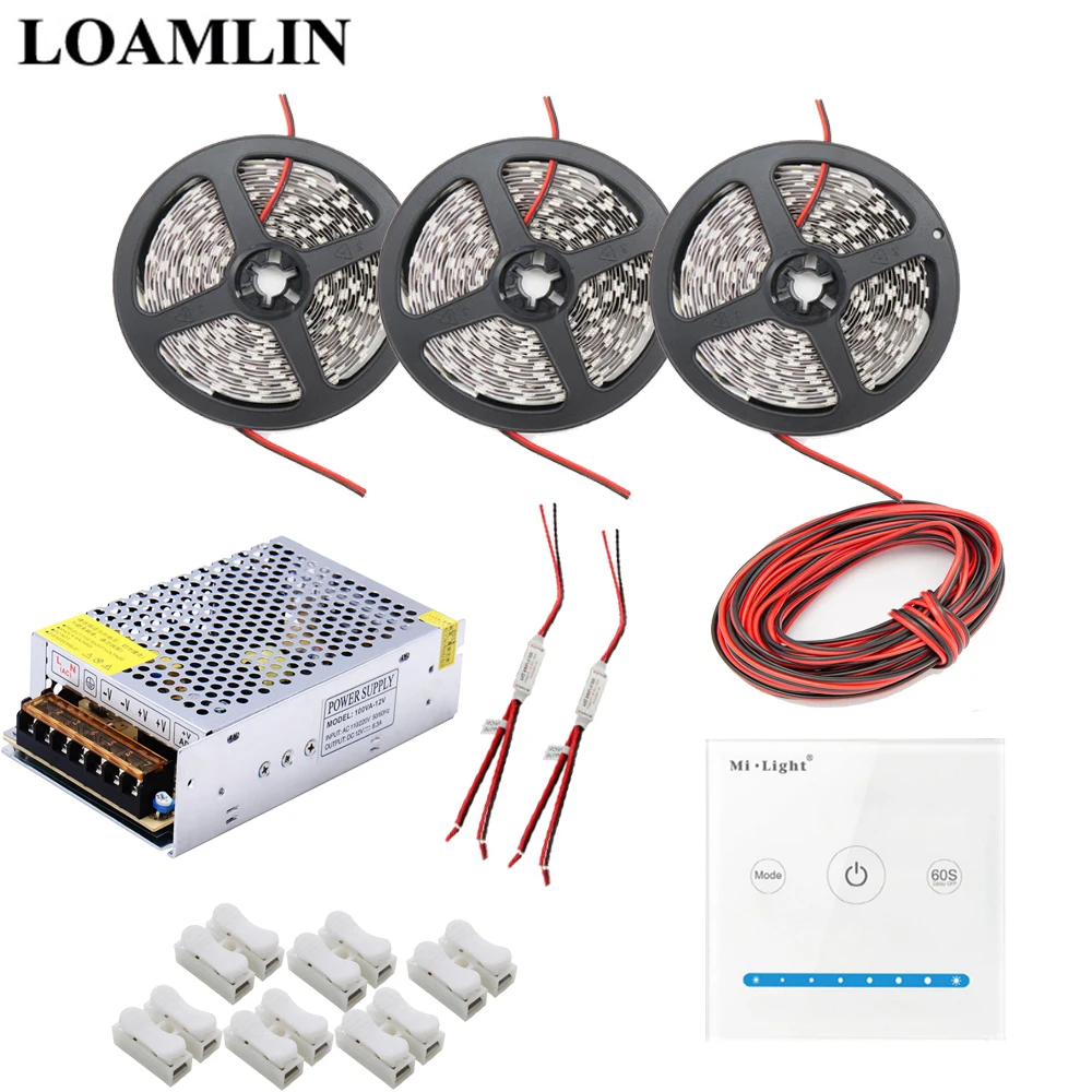 5050SMD светодиодные полосы света белый/теплый белый/синий/красный Водонепроницаемый свет DC12V+ Milight светодиодная Сенсорная панель контроллер Мощность трансформатор комплект