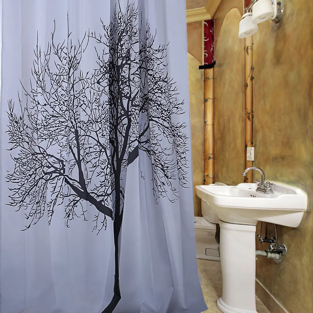 Origal schwarz baum design duschvorhang muster wasserdicht polyester bad vorhang 12 kunststoffschnallen für badezimmer dekoration