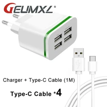 GEUMXL Зарядное устройство USB с европейской вилкой со светодиодными лампочками, 4 usb-порта, зарядка+ кабель type-C для телефона htc 10 huawei p9 nova honor 8 Umi super Z