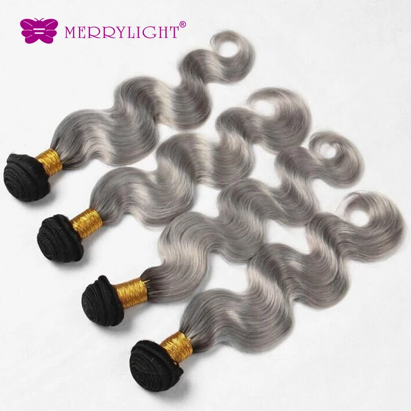 

Merrylight Hair Tissage Bresilienne Remy Hair Body Wave Gray Color Ombre Two Tone Color Extension 2Bundle/lot Free Shipping
