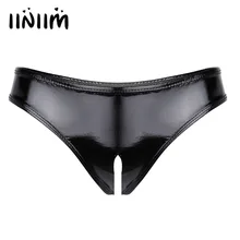 Сексуальное женское экзотическое нижнее белье, трусики с эффектом мокрого сна, лакированная кожа, открытая промежность, с высоким вырезом, мини-трусы, нижнее белье, трусы