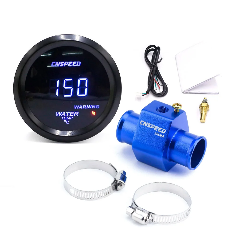 With 28mm adapter CNSPEED " 52 мм цифровой светодиодный измеритель температуры воды для автомобиля 40-150 Цельсия с 1/8NPT датчик температуры воды датчик расхода воздуха - Цвет: With 28mm adapter