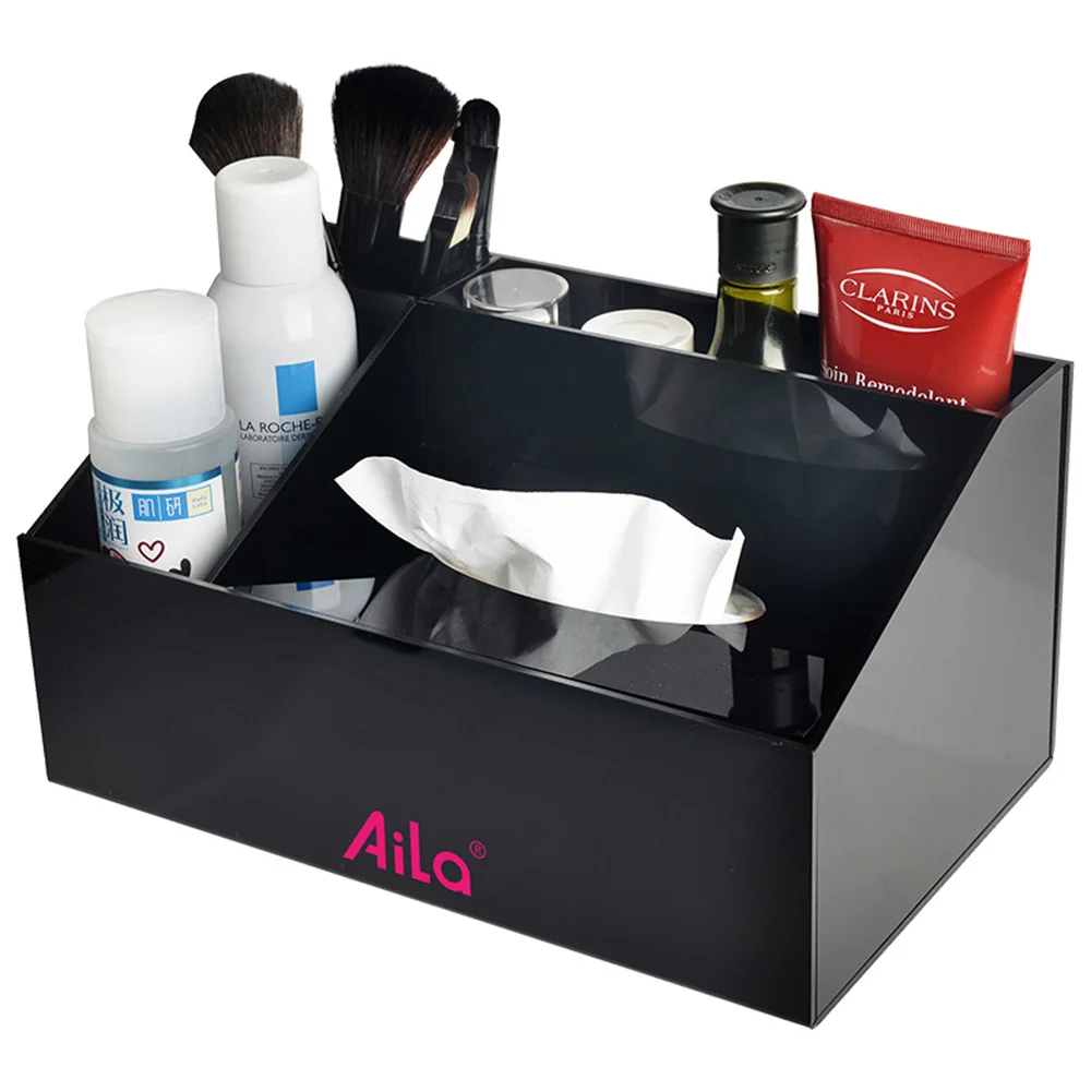 

Acrylic Cosmetics Storage Box Tissue Holder Skincare Storage Container Modern Black Bins