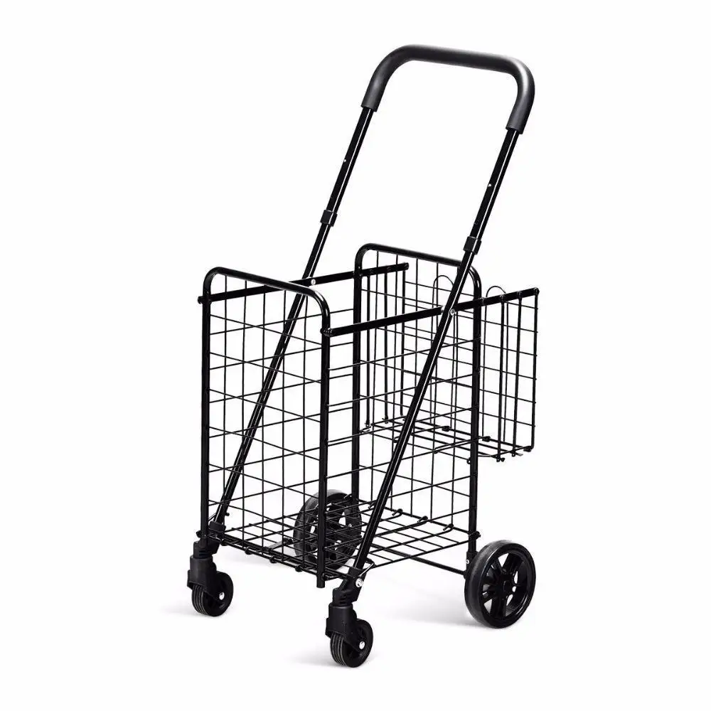 

Goplus Folding Shopping Cart Jumbo Basket Rolling Utility Trolley Adjustable Handle New TL34988