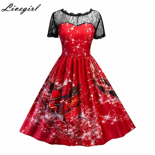 vintage christmas floral print lace dress women short sleeve elegant sexy dresses 1950s robe femme party - Vintage Christmas Dress vintage christmas floral print lace dress women short sleeve elegant sexy dresses 1950s robe femme party - Vintage Christmas Dress