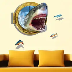 Новая 3D Акула Океаническая рыба животное Наклейка на стену окно в детскую комнату дома Декор забавная Акула наклейки "Океан"