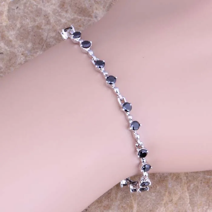 

Glaring Black Cubic Zirconia 925 Sterling Silver Link Chain Bracelet 6.5 - 7.5 inch Free Shipping & Gift Bag S0506