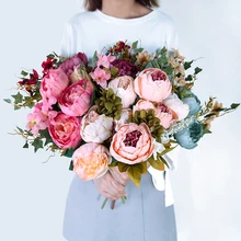 yumai 50см ретро шелковый пион букет искусственных цветов 13 голов поддельные цветы