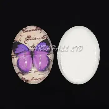 

Tempered Glass Cabochons, Oval, Purple Butterfly Pattern Printed, Good for Antique Ring Jewel Making, Purple, 18x13x6mm