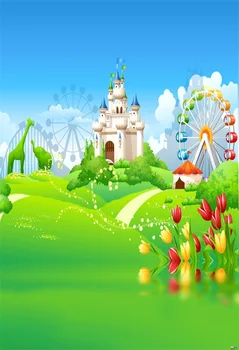 

Laeacco Dreamlike Castle Ferris Wheel Flowers Baby Photographic Backdrops Customized Photography Background For Photo Studio