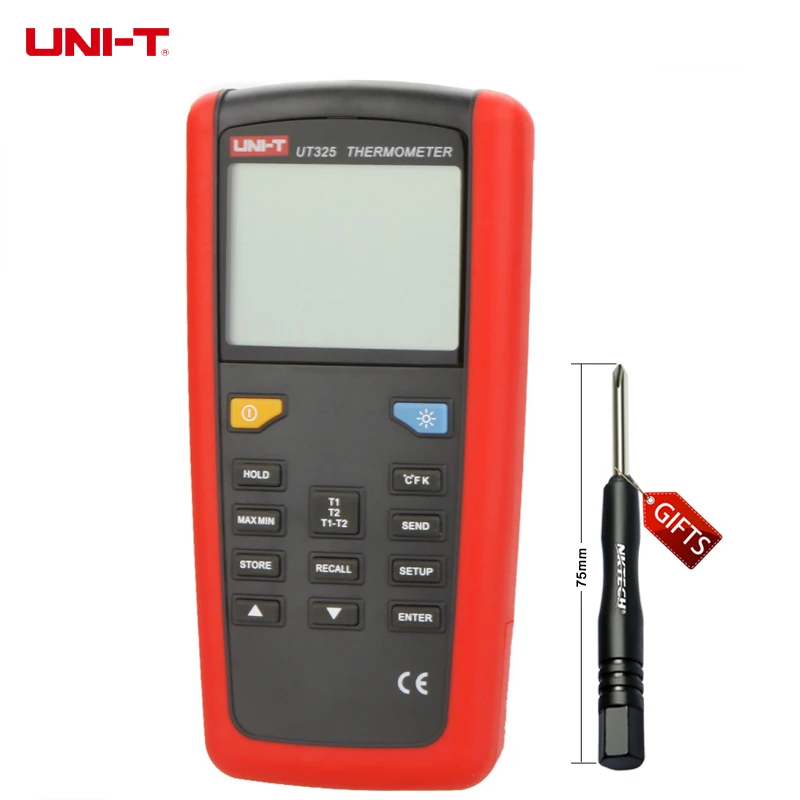 

UNI-T UT325 Electronic Digital Thermometer Temperature Meter Tester T1-T2 Dual Input with High/Lower Alarm & Auto Calibration