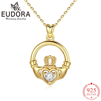 

Eudora Genuine 925 Sterling Silver Klada Symbol Pendant Necklace Clear CZ Gold Color Fashion Jewelry for Women Girls Gift