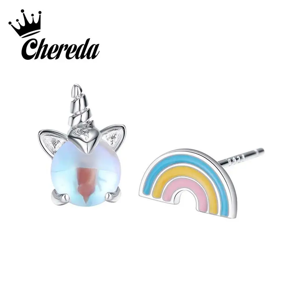 

Chereda Christmas Unicorn Animal Stud Earrings for Girls Kid Rainbow Asymmetry Earring Prevent Allergy Jewelry