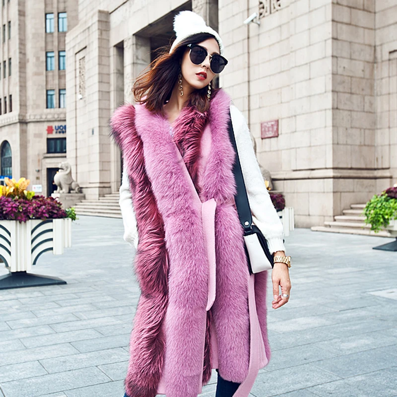 Nouvelle Gilet Conception Réel Fourrure Femmes Longue Manteau Mode Renard 80206d Vêtements Naturel De Élégant Rose Phoenix 7qOAxa07