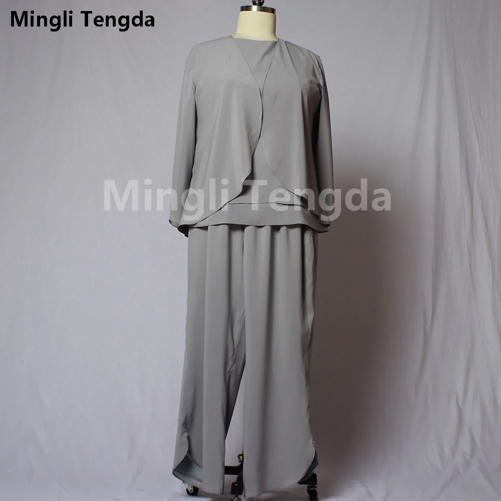

Gray Chiffon mother of the bride dresses 3/4 Sleeve Jacket Mingli Tengda Mother of the Bride Dress Plus Size Simple Casual Dress