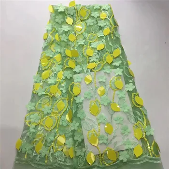 

Amazing 3D appliques French tulle net lace fabric with sequins for evening dress PDN40(5yards/lot) multi color