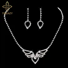 TREAZY Кристалл Свадебные Ювелирные наборы серебряного цвета со стразами Сердце Крыло Форма ожерелье серьги свадебный набор украшений для женщин