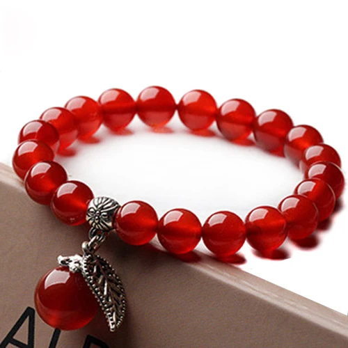

The new AAA 8MM pure natural red agate jewelry silver bracelet bracelet lady leaves