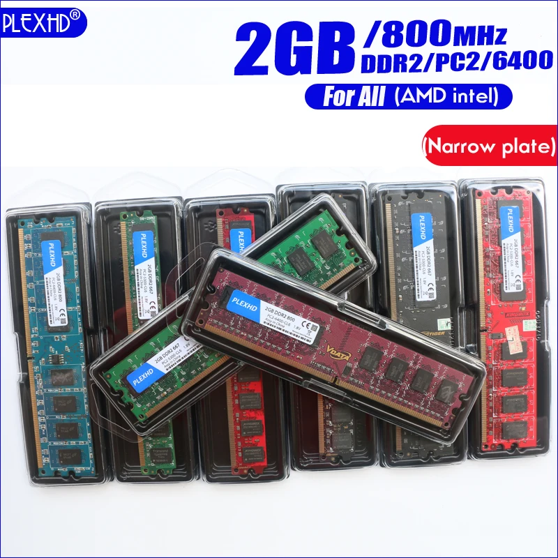 Оперативная память PLEXHD DDR2 2 Гб 800 МГц (узкая пластина) для настольного ПК DIMM 2G PC2 6400
