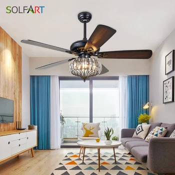 

Crystal Ceiling Fan Modern LED European Ceiling Fans Glass Lampshade Retro Style Decorative Fans