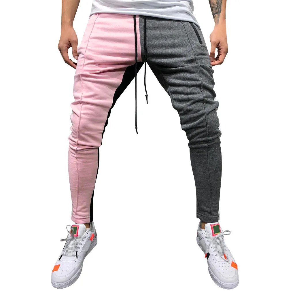 Модные мужские штаны уличная хип-хоп Повседневная однотонная Лоскутная цветная Толстовка Брюки Jogger pant clothes