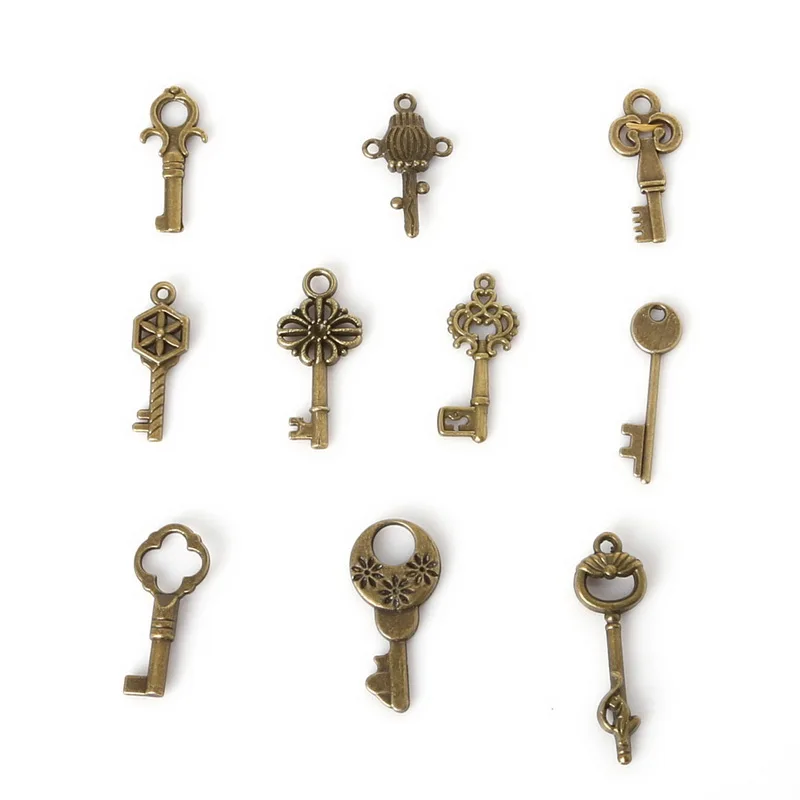 

Key Pendant Mix 81pcs/lot 10 Styles Antique Bronze Vintage Charm Pendant DIY Necklace Jewelry Accessories Finding