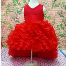 Красные вечерние платья для девочек на свадьбу, новые стильные платья принцессы с цветами для девочек, одежда для детей, летние платья для девочек с хвостом, От 3 до 10 лет