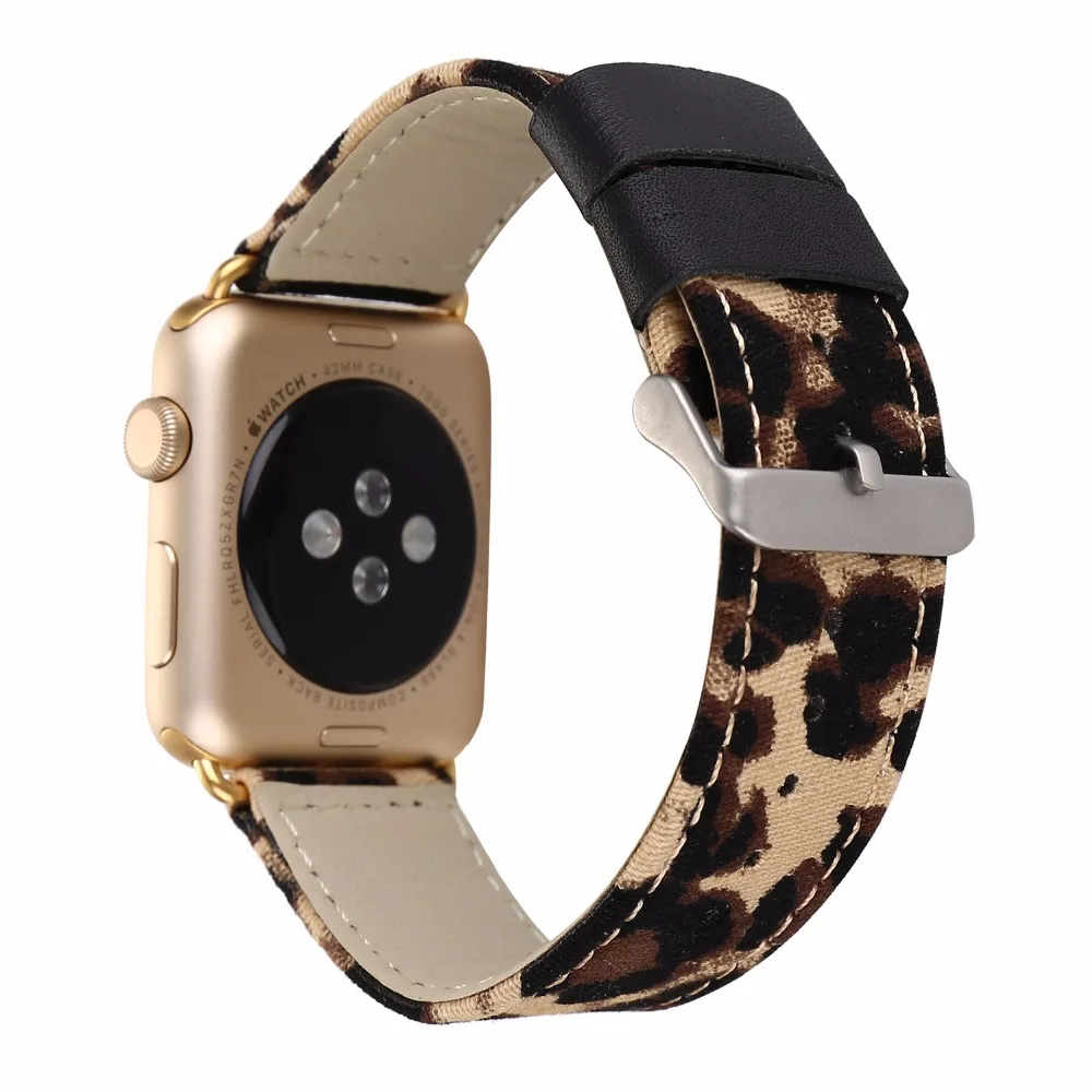 

Espanson Leather Watch Band for Apple Watch 38mm 42mm 40mm 44mm Series1 2 3 4 Leopard Strap Floral Prints Wrist Watch Bracelet