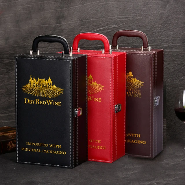 Red Wine Leather Single Portable Packaging Box Single Wine Box Red