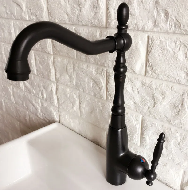 Kitchen Wet Bar Bathroom Vessel Sink Faucet Black Oil Rubbed Bronze One Handle Swivel Spout Mixer Tap Single Hole mnf376
