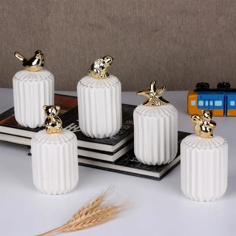 

Animal Ceramic Jewelry Storage Tray Ring Box With Gold Plated Lid Candy Snack Tank Coffee Can Bottle Kitchen Organizer