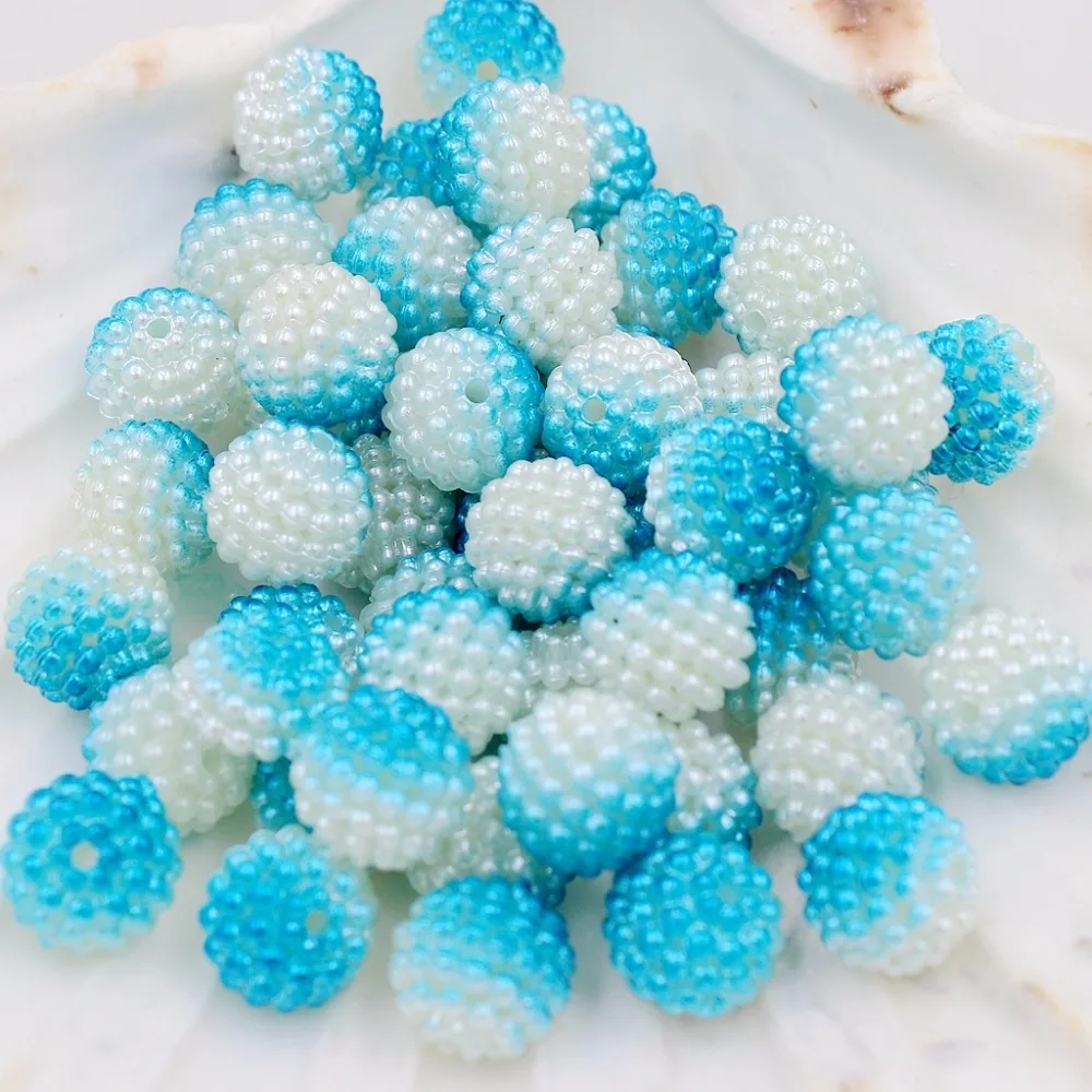 

New 12mm 30Pcs Rainbow Sky Blue+White Colorful Bayberry Ball Beads Imitation Pearl Beads Round Beads Fit Beads Jewelry Making