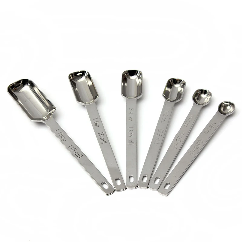 6pcs/Set Narrow Stainless Steel Spice Measuring Spoons Baking Spoon DIY Kitchen Cookers Tool