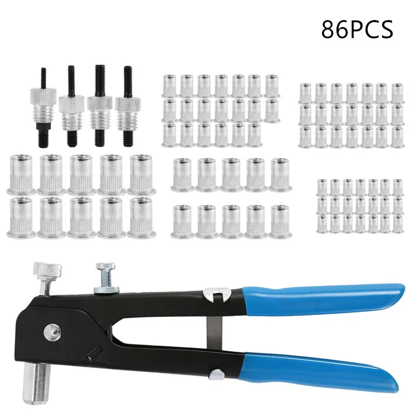 

86Pcs Labor-saving Riveting Tool Manual Rivetgun Set with M3 M4 M5 M6 M8 Rivet Nuts and Poles
