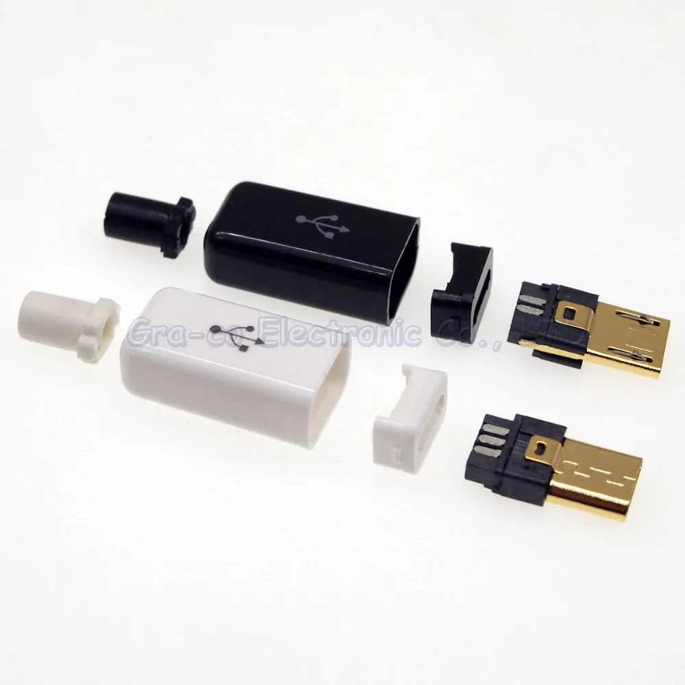 50 комплектов сделай сам 4 в 1 Позолоченный Micro 5p USB разъем штекер с пластиковой