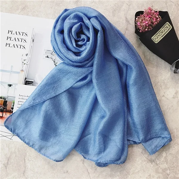 Sjaals Zomer шелковый шарф женский голландский льняной Шелковый платок летний платок Женская Белая Шаль пляжные шарфы хиджаб - Цвет: jeans blue scarf