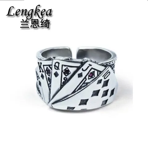 

Lengkea jewelry men rings 925 sterling silver rings personality retro Creative Poker model Opening women ring men jewelry gifts