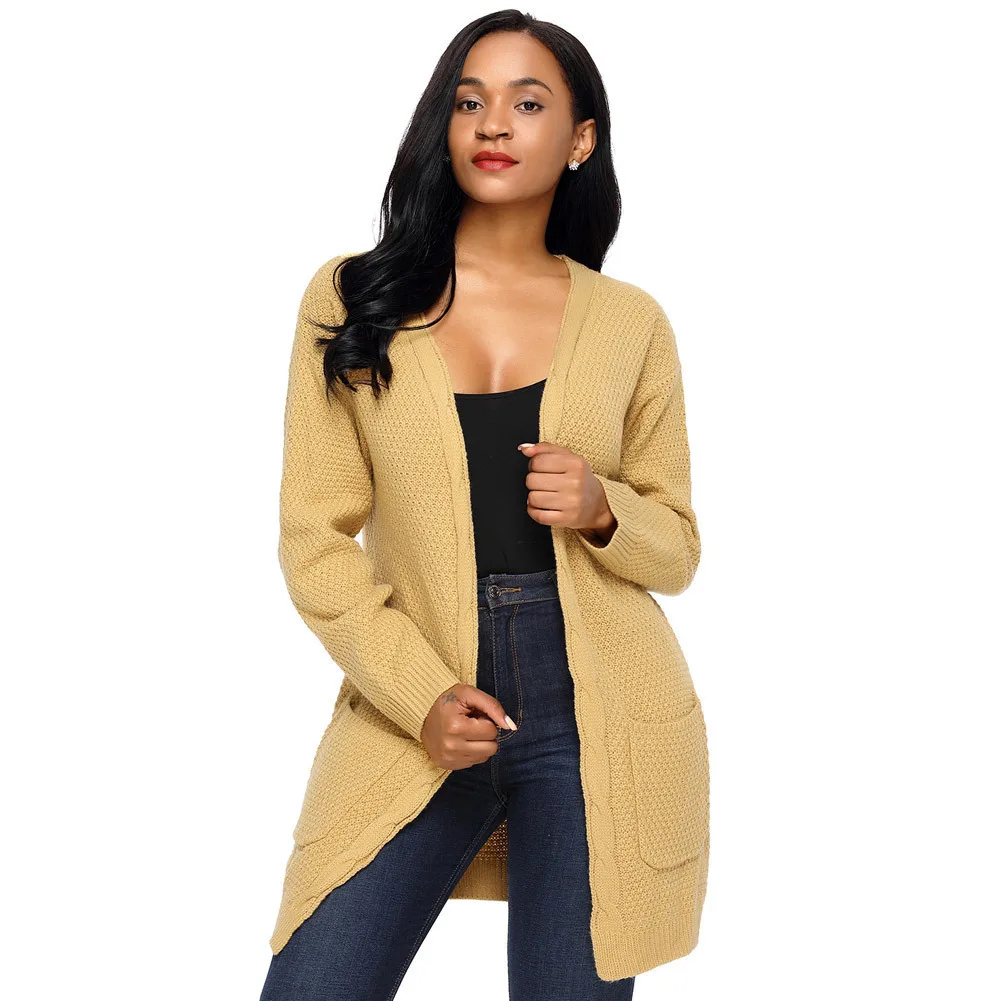 

Autumn and Winter New Large Size Sweater Long-sleeved Cardigan Side Pockets Long Women's Sweater Coat