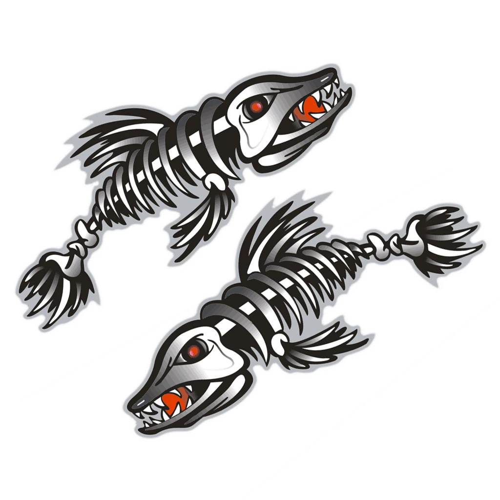 

2 Pieces / Set Kayak Decals Skeleton Fish Bones Bike Car Truck Fishing Boat Canoe Wall Jet Ski Life Vest Dinghy Cool Stickers