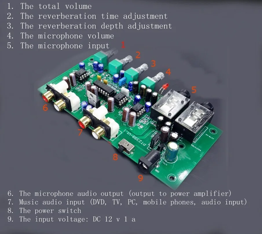 Микрофон для караоке микшер OF1 JRC5532 + PT2399 система реверберации эффектов