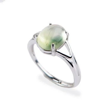

Genuine Green Natural Prehnite Rings For Women Lady Party Adjustable Size Crystal Wedding Silver Ring