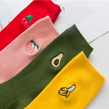 1/2 пар, Милые кавайные носки для девочек с мультипликационным принтом фруктов, авокадо, банан, вишня, персик, meias, корейские забавные носки с вышивкой в стиле Харадзюку