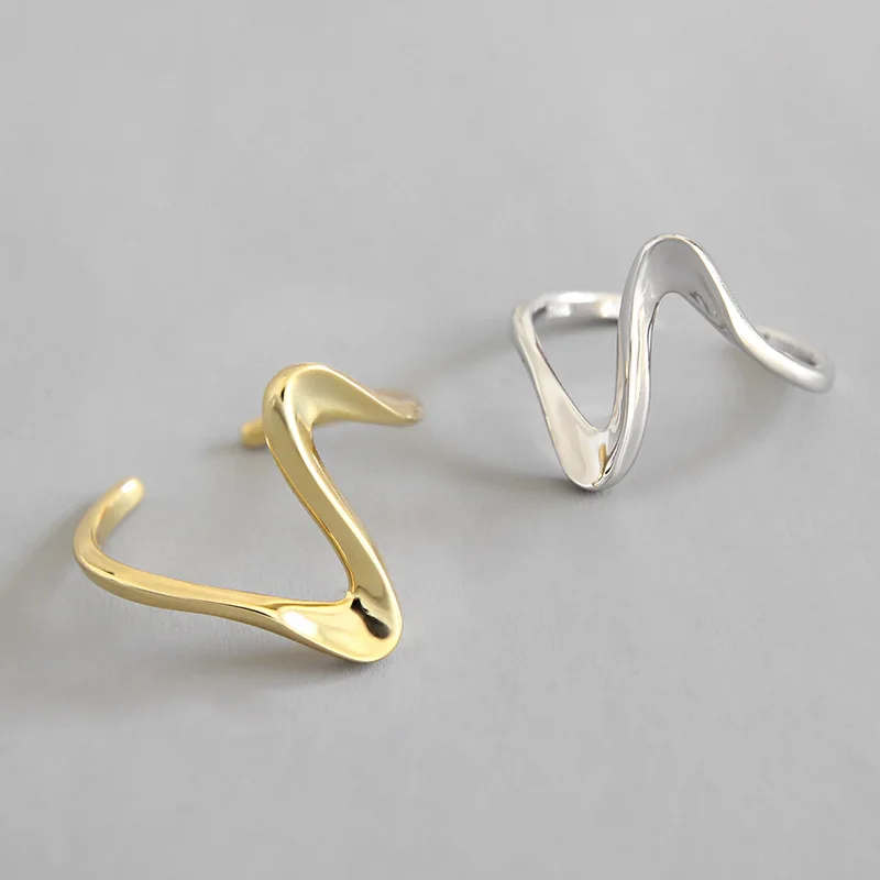 

minimalist 1pc 18k Yellow Gold plated 100% Authentic S925 Sterling Silver Fine Jewelry Wave Waterwave Geometric Ring J179