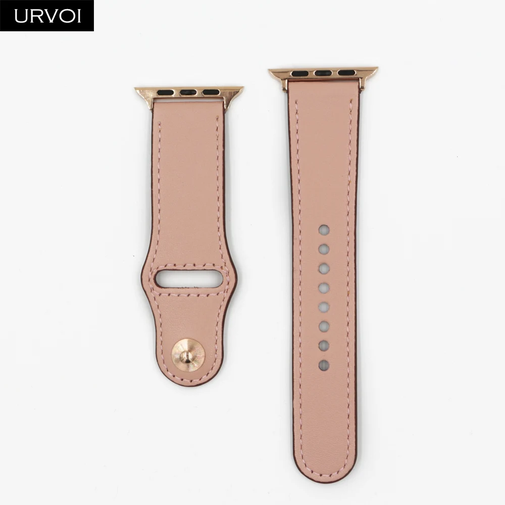 URVOI ремешок для apple watch series 5 4 3 21 спортивный дизайн настоящий Свифт кожаный ремешок для iWatch на запястье Булавка И Застежка ручной работы - Цвет ремешка: Soft pink