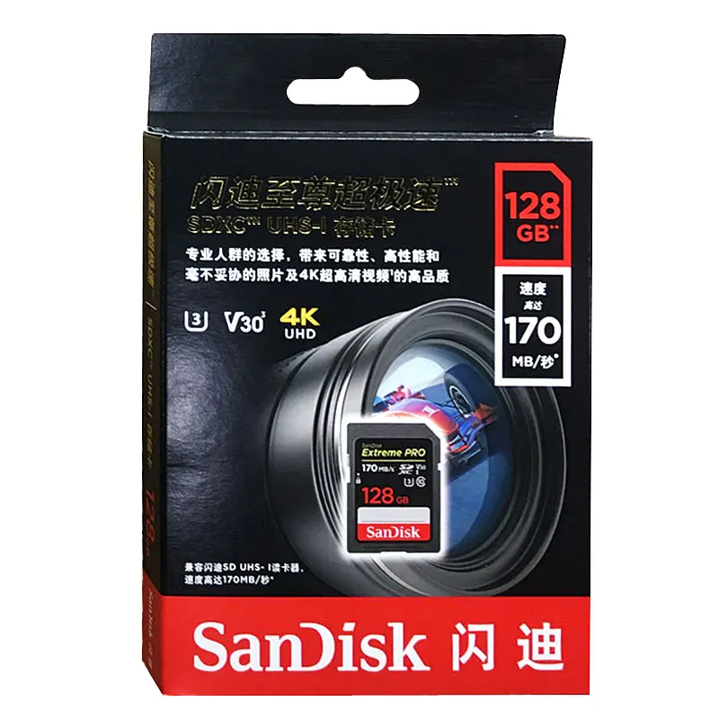 Двойной Флеш-накопитель SanDisk Extreme PRO 64 Гб 128 256 SDXC UHS-I слот для карт памяти U3 Class10 V30 UHS-I 4 K HD видео 170 МБ/с. для Камера/зеркальным фотоаппаратом