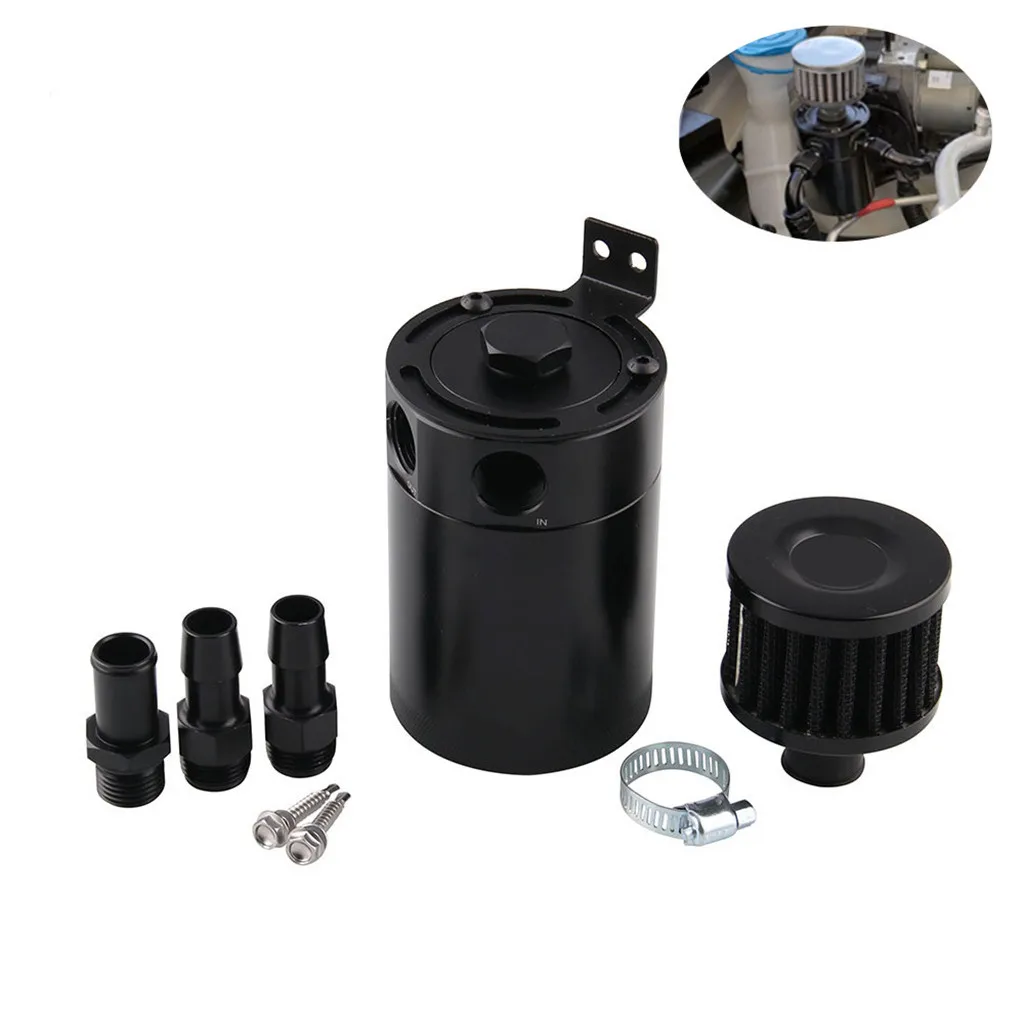 

Universal 3-Port Compact Baffled Oil Catch Can Tank Air-Oil Separator Kit Black 2 holes 3 holes 2 fluid ounces Multipurpose 0.8