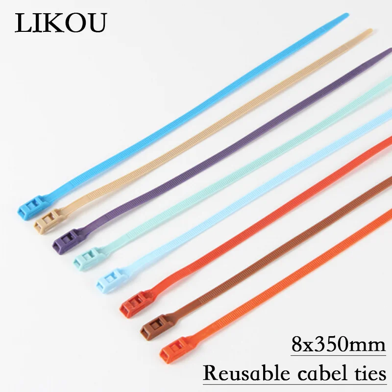 

LIKOU Reusable Naughty castle Nylon cable ties colorful 8x350mm 100PCS Reusable slipknot packaging Plastic Zip Tie wrap Strap