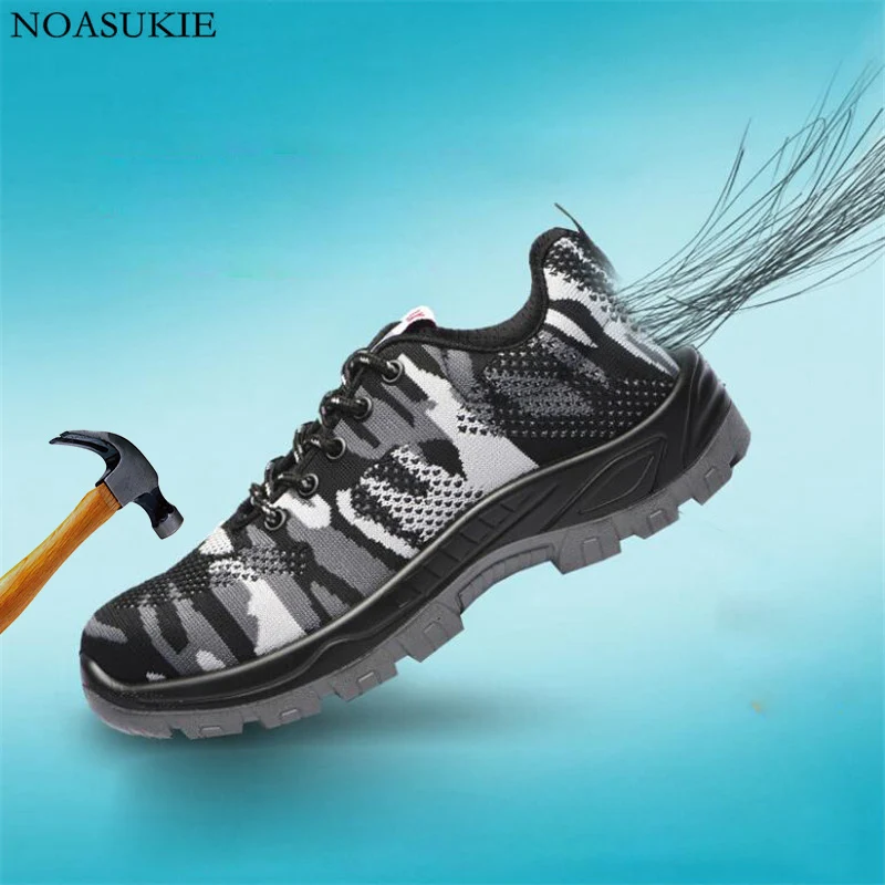 

Summer Men Mesh Camouflage Safety Shoes Tennis Breathable Sneakers Steel Work Shoes Anti-Smashing Puncture Steel Toe Shoes