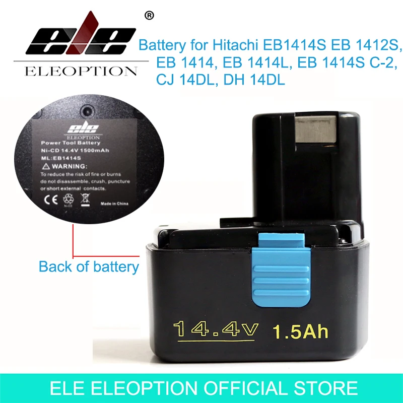 

ELEOPTION 1500mAh 14.4V Rechargeable Battery for Hitachi EB1414S EB 1412S, EB 1414, EB 1414L, EB 1414S C-2, CJ 14DL, DH 14DL